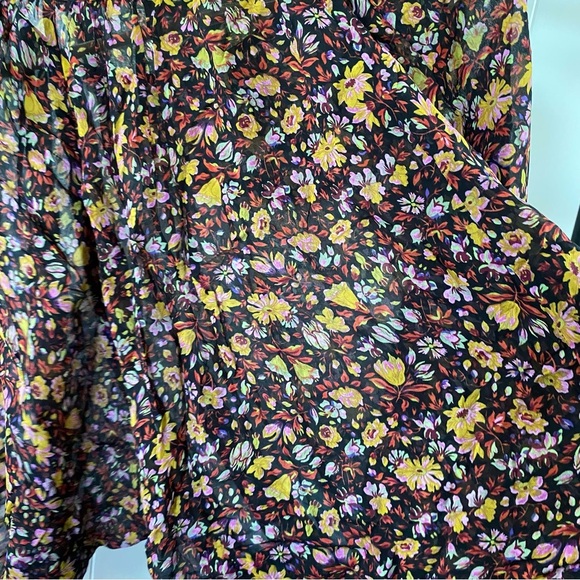 by Anthropologie Pauline Balloon-Sleeved Blouse Floral Black Tie Semi Sheer Top - Picture 8 of 15